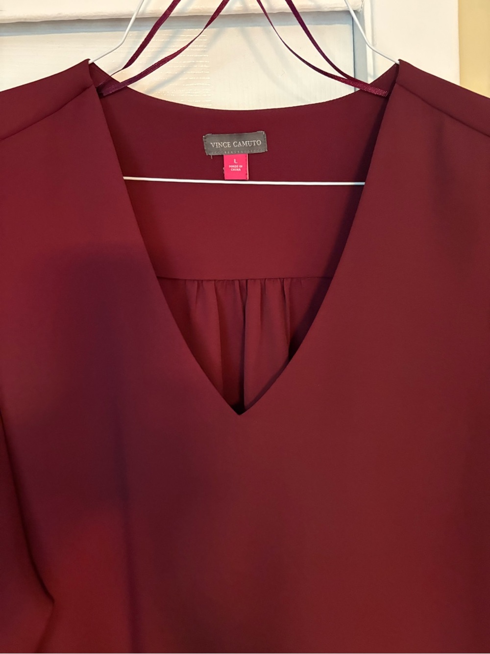 Vince Camuto Deep Wine V-Neck Ruffle Sleeve Blouse - Picture 2 of 5